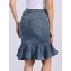 INSPIRE CHIC Women's High Waist Ruffled Hem Bodycon Fishtails Denim Midi Skirt - 3 of 4