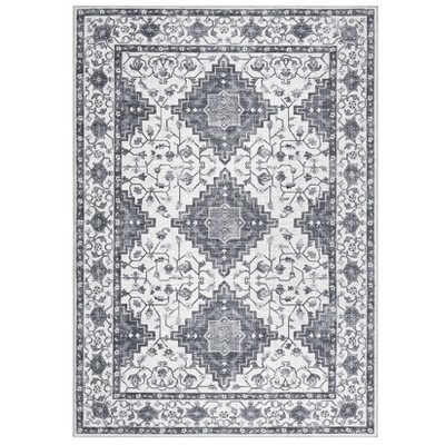 Washable Vintage Rug Non Slip Low Pile Rug Soft Throw Floor Cover Floral Foldable Indoor Carpet for Living Room Bedroom Playroom Nursery