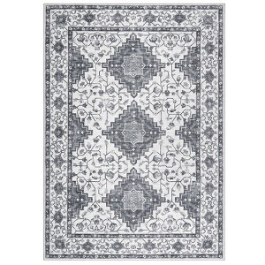 Washable Vintage Rug Non Slip Low Pile Rug Soft Throw Floor Cover Floral Foldable Indoor Carpet for Living Room Bedroom Playroom Nursery - 1 of 4