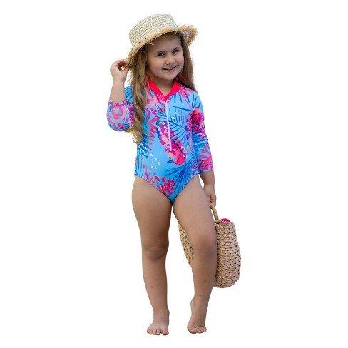 Girls Going Swimmingly Rash Guard One Piece Swimsuit - Mia Belle Girls, 3T
