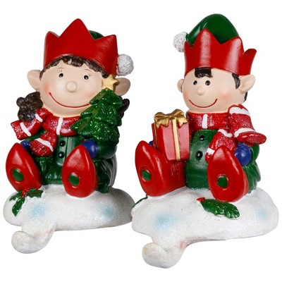 Festive Elves Resin Christmas Stocking Holders Set of 2