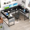 U Shaped Computer Gaming Desk, Reversible L Shaped Desk w/Monitor Stand, Large Corner Desk w/Storage Shelves for Home Office - 3 of 4