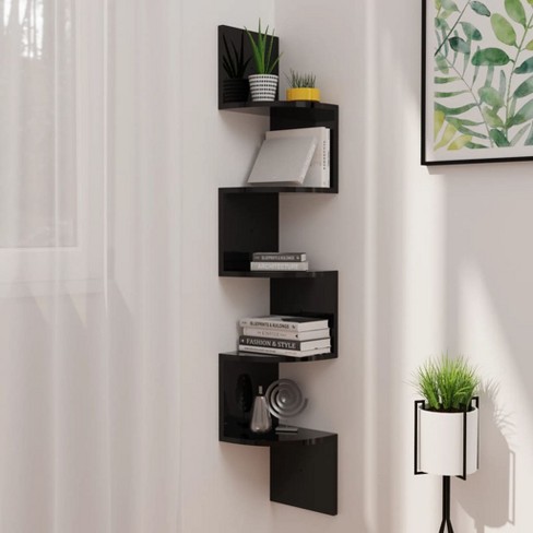 vidaXL Wall Corner Shelf High Gloss Black 7.5 in.x7.5 in.x48.4 in. Engineered Wood - image 1 of 4