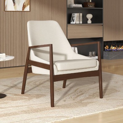 CAVINAS PU Leather Accent Chair, Armchair with Solid Wood Frame, Ergonomic Lounge Chair for Living Room or Office