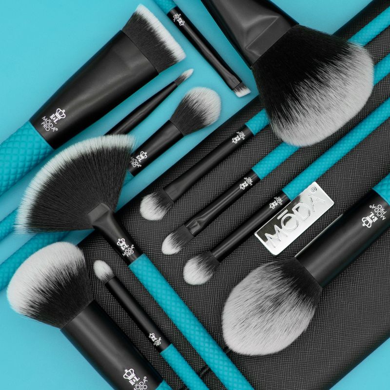 MODA Brush Pro Full Face 13pc Makeup Brush Set with Wrap, Includes Flat Powder, Highlight, and Crease Makeup Brushes, 4 of 18