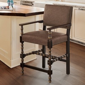 Arceso Counter Height Bar Stools, 26" PU Leather Barstools with Arms and Backrest, Counter Stool Upholstered Farmhouse Bar Stools - 1 of 4