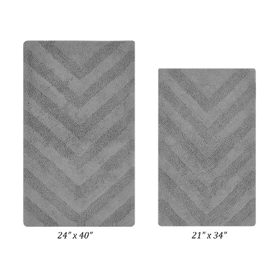 Hugo 2-Piece Bath Rug Set 100% Premium Cotton Tufted Chevron Pattern Bathmats for Bathroom, Super Soft Absorbent Machine Washable