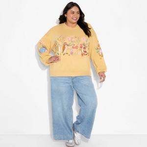 Women's Winnie Fleece Graphic Pullover Sweatshirt - Mustard Yellow - 1 of 3