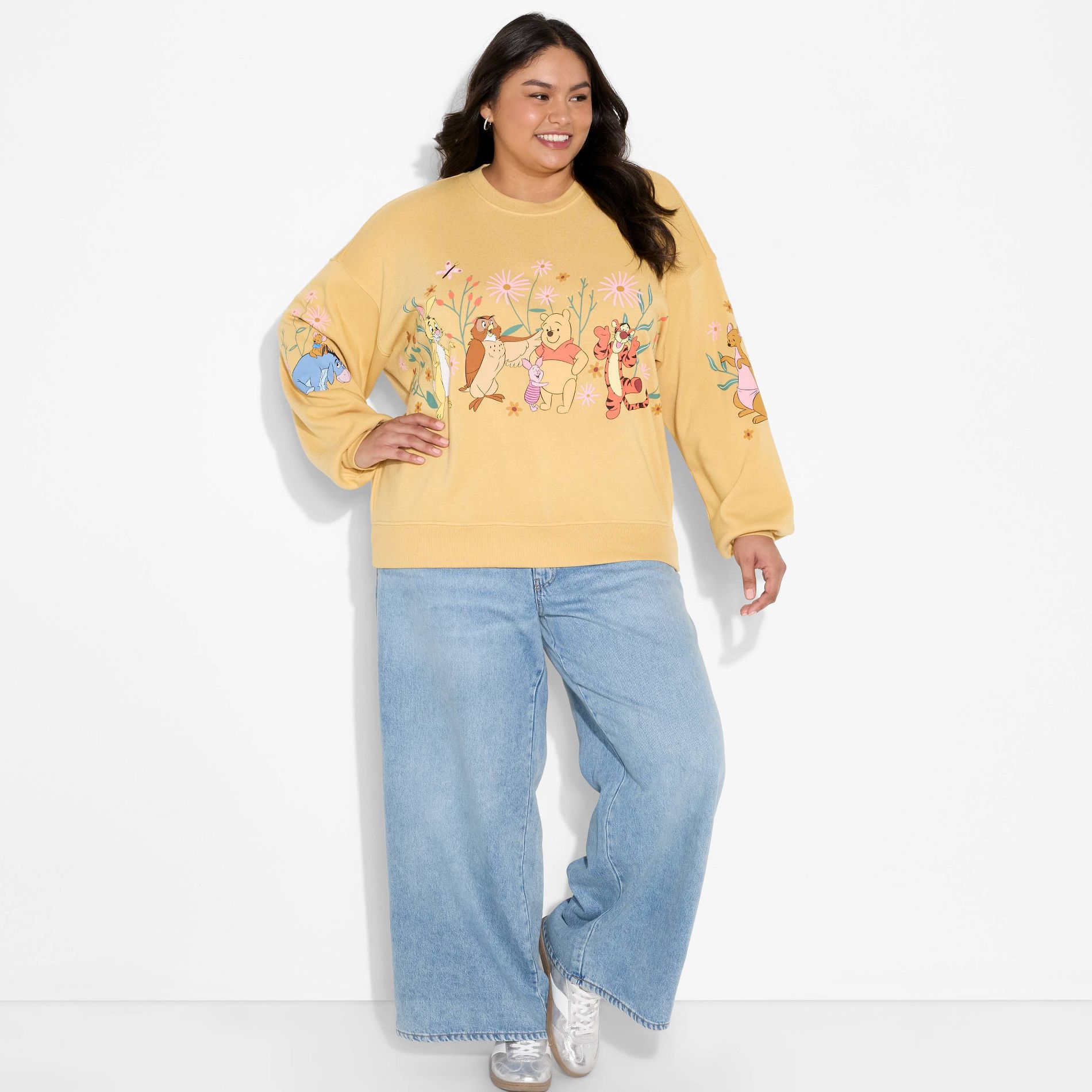 Women's Winnie the Pooh Fleece Graphic Pullover Sweatshirt - Mustard Yellow 1X