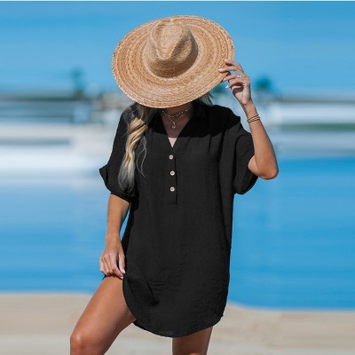 Women's Breezy Beach Button-Down Beach Cover-Up Shirt Dress - Cupshe