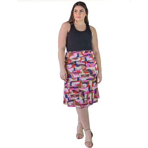 Plus Size Knee Length Abstract Print Elastic Waistband Skirt-Multicolored-3X