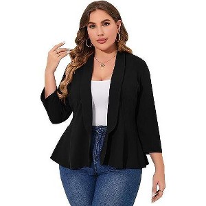 Coolmee Women's Plus Size Casual Blazer Open Front Long Sleeve Work Office Cardigan Jackets - 1 of 4