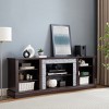 Gulches 70 in Cherry Rectangular MDF Console Table with Faux Stacked Stone 3 Adjustable Shelves 6 Cable Cutouts Storage Cabinet - 3 of 4