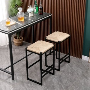 CENGHU Dining Chairs Set of 2, Black Bar Stool with Backrest, Counter Height PU Leather Upholstered Bar Chairs with Footrest - 1 of 4