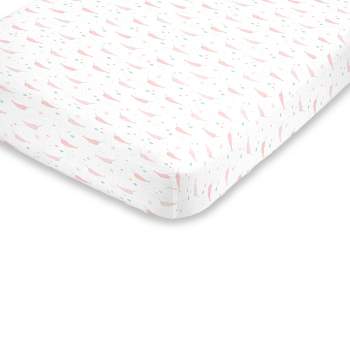 NoJo Super Soft Pink, Aqua and White Watercolor Narwhal Fitted Mini Crib Sheet