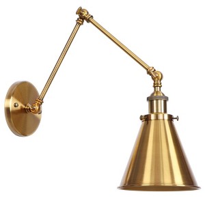 Dewdrop Industrial Gold Wall Light 1-Light, Long Arm Adjustable Brass Wall Light - 1 of 4