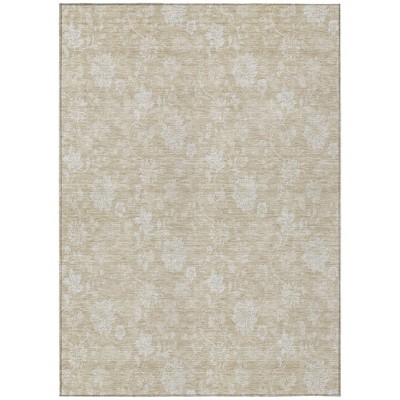 Beige Tan And Ivory Floral Washable Indoor Outdoor Area Rug