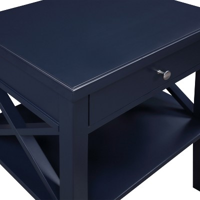 Vynxaria Madison Midnight Blue Nightstand ¨C Stylish and Functional with Open Shelf and Full Extension Drawer for Modern Bedrooms