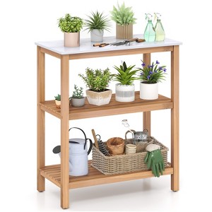 Tangkula 3-Tier Patio Garden Potting Bench Table w/ Acacia Wood 2 Slatted Shelves - 1 of 4