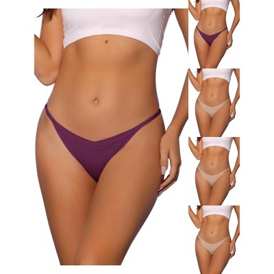 Allegra K Women's V-waisted Ruched Invisibles Breathable No Trace Thongs Multicolored