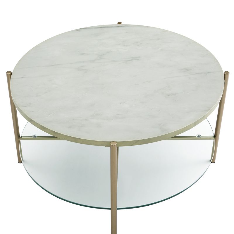 Modern Glam Faux Marble Round Coffee Table White/Gold - Saracina Home, 5 of 7