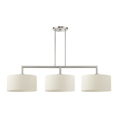 Meridian Brushed Nickel 3-Light Linear Chandelier with Oatmeal Shades