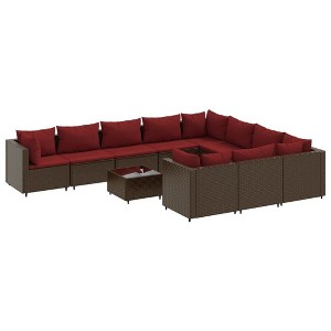 vidaXL Patio Sofa Set Brown PE rattan, powder-coated steel, tempered glass - 1 of 4