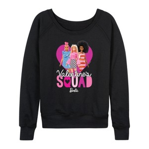 Women's - Barbie - Valentine's Squad Lightweight French Terry Wide Neck Long Sleeve Shirt - 1 of 4