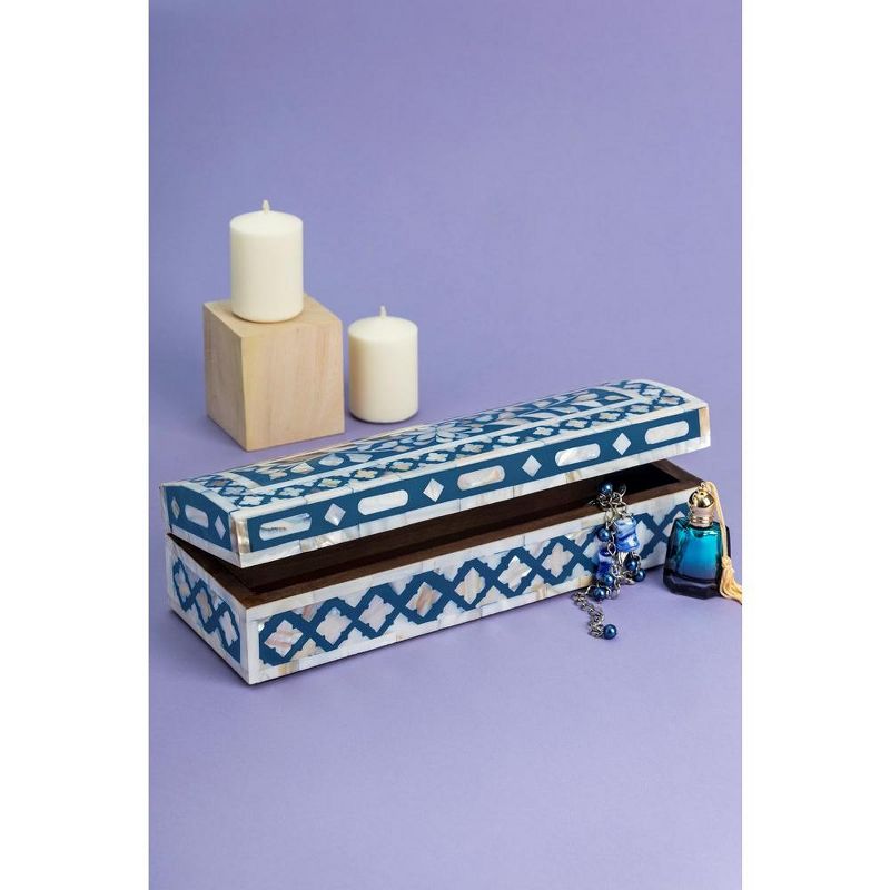 GAURI KOHLI Jodhpur Mother of Pearl Decorative Box, Blue, 12", 2 of 7