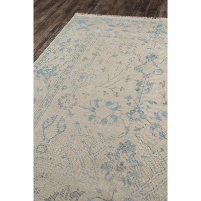 Ivory and Blue Hand-Knotted Wool Area Rug 2' x 3'