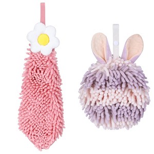 REGALWOVEN 2 Packs Soft Absorbent Flower and Rabbit Shape Decorative Chenille Hand Towel for Bathroom 6" x 15"/7" x 7" - 1 of 4