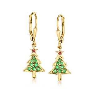 Ross-Simons 0.20 ct. t.w. Emerald Christmas Tree Drop Earrings With Ruby Accents in 18kt Gold Over Sterling - 1 of 4
