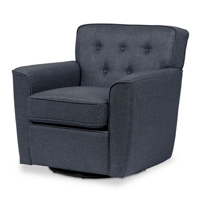 Canberra Modern Retro Contemporary Fabric Upholstered Button - Tufted Swivel Lounge Chair with Arms - Gray - Baxton Studio