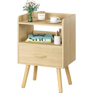 Modern Nightstand with Drawer, Bedside Tables, Mid Century Nightstands with Open Storage Shelf - 1 of 4