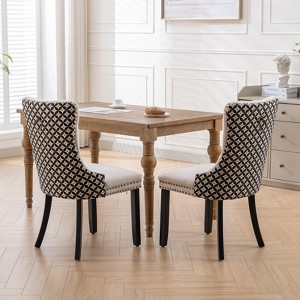 High Backrest Velvet Upholstered Dining Chairs Set of 2 with  Wood Legs - 1 of 4