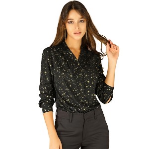 INSPIRE CHIC Women's Metallic Vintage Long Sleeve Gilding Shiny Dots Stars Top - 1 of 4
