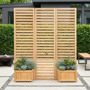 3 Panel Wooden Privacy Screen Planter with 2 Planter Boxes, Freestanding  Outdoor Privacy Screen & Garden Trellis, Foldable Wood Room Divider