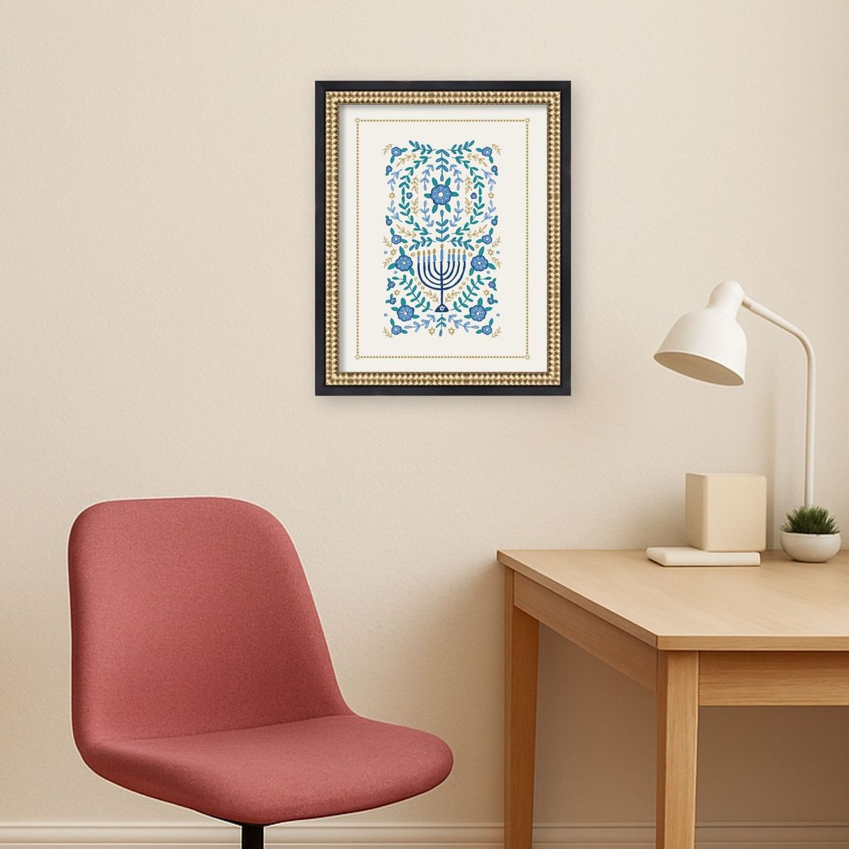 Kate and Laurel VYD Hanukkah Garden by Vicky Yorke Framed Mounted Canvas Wall Art Print, Castellan Black, 13x16 - thumbnail 7