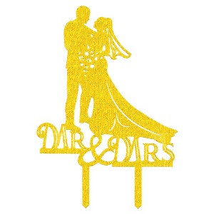 Unique Bargains Acrylic Dessert Store Mr. and Mrs. Shaped Handicraft DIY Cupcake Decor Gold - 1 of 4