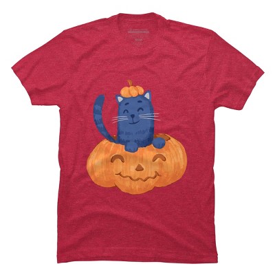 Men's Design By Humans Halloween Cat In A Pumpkin By wubbadub T-Shirt