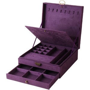 3-Layer Green Jewelry Box with Lock, Large Organizer Storage Case for Earrings, Necklaces, Rings, Bracelets - 1 of 4