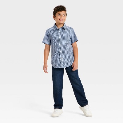 Детские Cat & Jack Boys' Short Sleeve Gingham Poplin Button-Down Shirt - Cat & Jack™ Navy Blue S — фото 2