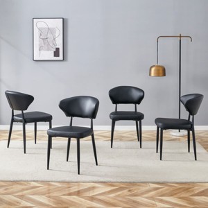 Modern Upholstered Dining Chairs Set of 4, Ergonomic Curved Back Kitchen Chairs with Metal Legs for Dining Room or Breakfast Area-Tanpinhause - 1 of 4