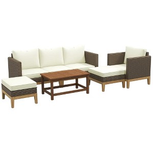 Resenkos 5-Piece Rattan Sofa Set, Outdoor Sectional Furniture, White - 1 of 4