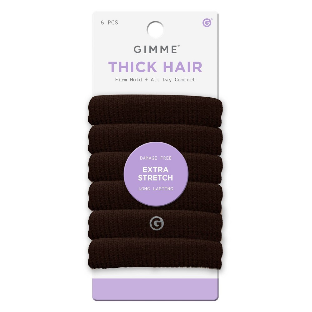 Photos - Hair Styling Product Gimme Beauty Thick Extra Stretch Hair Tie Bands - Dark Brown - 6ct