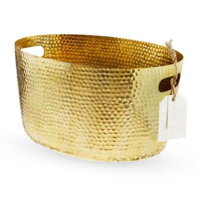 Large Gold Hammered Aluminum Beverage Tub with Handles