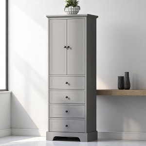 Tall Storage Cabinet with 2 Doors and 4 Drawers, Adjustable Shelves, Freestanding MDF Cabinet with Anti-Tip Kit - 1 of 4