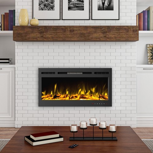 36 Electric Fireplace-front Vent For Wall Mount Or Recessed-realistic Led  Flame-faux Log u0026 Crystal Media Options, Remote Control By Northwest (black)  : Target