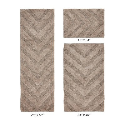 Hugo 3-Piece Bath Rug Set 100% Premium Cotton Tufted Chevron Pattern Bathmats for Bathroom, Super Soft Absorbent Machine Washable