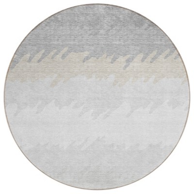 Silver Gray And Beige Striped Washable Indoor Outdoor Area Rug